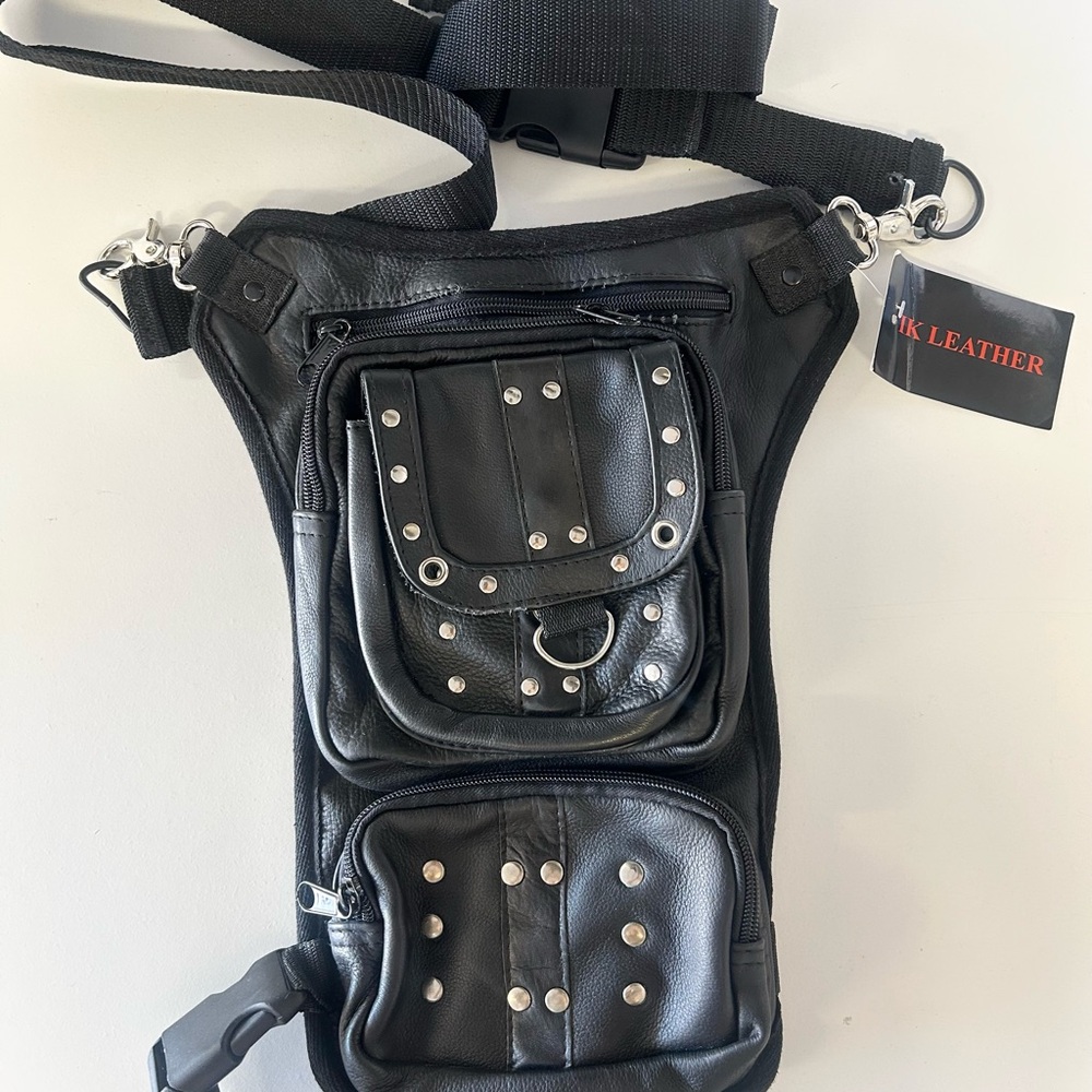 Black Leather Studded Waist Pack -